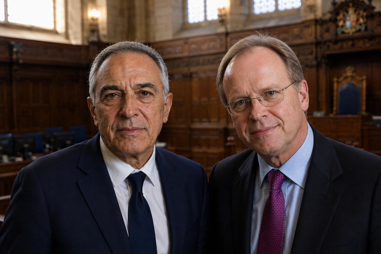 Menelaos Nikolaidis and Mark Lucraft KC in a courtroom setting